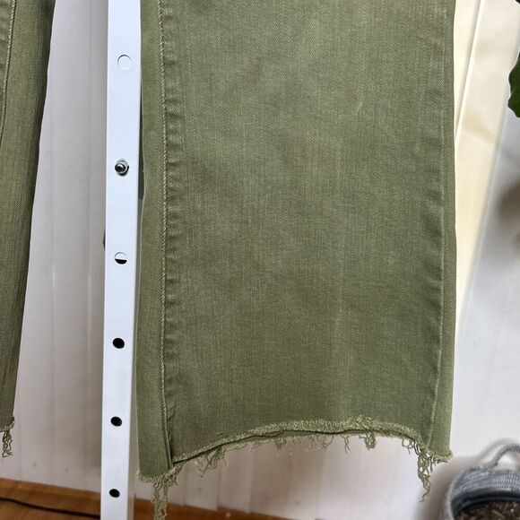 Free People High Rise Cropped Jeans Raw Hem Green Color Stretch We The Free 31 - Picture 4 of 7